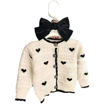 2023 Baby Girl Fashion Love Плетени пуловери Жилетка Бродерия Момиче Деца Пролет Есен Облекло Детски якета за рожден ден