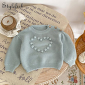 Jauns rudens stils, zīdainim, mazulim, mīļš, ar rokām darināts bumbiņu trikotāžas džemperis