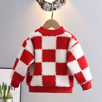 Есенно-зимно облекло за момичета Бебешки свободен пуловер Плюшен удебелен детски пуловер Бебешка удебелена долна риза за момичета
