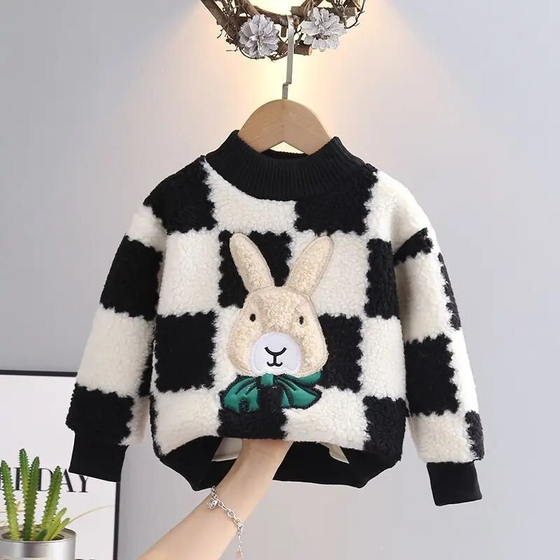 Rudens ziemas apģērbs meiteņu zīdaiņu brīvs džemperis plīša biezināts bērnu džemperis meiteņu mazuļu biezināts krekls