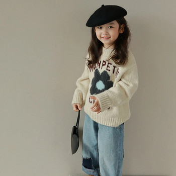 Пуловер пуловер с цветя за момичета 2023 г. Пролет и есен Нов моден корейски детски плетен пуловер Ежедневно горнище