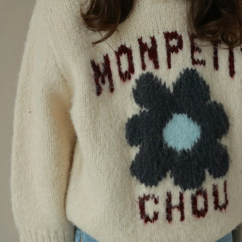 Пуловер пуловер с цветя за момичета 2023 г. Пролет и есен Нов моден корейски детски плетен пуловер Ежедневно горнище