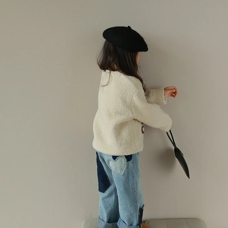 Meiteņu džemperis ar ziedu džemperi 2023. gada pavasarī un rudenī, moderns korejiešu bērnu trikotāžas džemperis, ikdienas tops