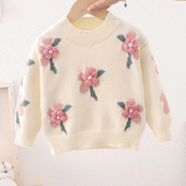 2022 őszi téli kötött pulóver virág dekoráció hosszú ujjú lány ruhák gyerek ruhák lányok 2-6 éves korig