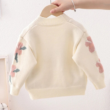 2022 есенно-зимен плетен пуловер Декорация на цветя Дрехи за момичета с дълги ръкави Детски дрехи Момичета за 2-6 години