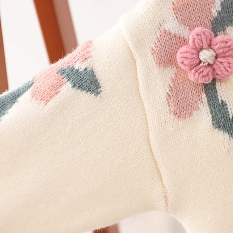 2022 őszi téli kötött pulóver virág dekoráció hosszú ujjú lány ruhák gyerek ruhák lányok 2-6 éves korig