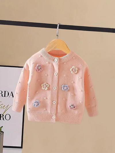 Lányok tavaszi és őszi kötött kardigán új lány matrica hosszú ujjú kardigán pulóver Lány pulóver kötött pulóver