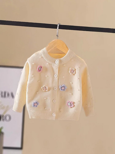 Lányok tavaszi és őszi kötött kardigán új lány matrica hosszú ujjú kardigán pulóver Lány pulóver kötött pulóver