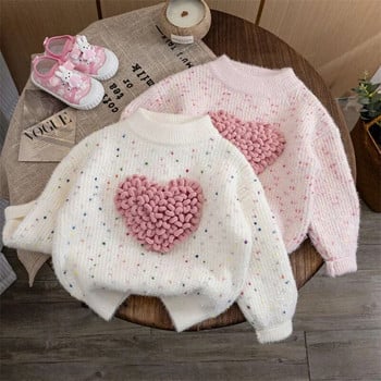 Пуловер за момичета Есен Зимен пуловер за деца 2023 Детски суичъри Любовно плетене Риза за малко дете Топли бебешки горнища