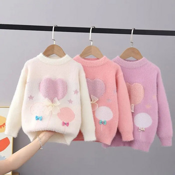 Шикозни нови есенно-зимни дебели пуловери за момичета, плетени дантелени пуловери с пеперуди, детски дрехи Пуловер за момичета