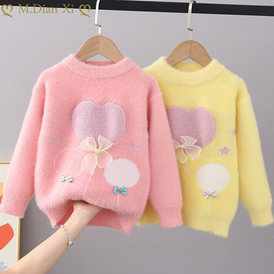 Шикозни нови есенно-зимни дебели пуловери за момичета, плетени дантелени пуловери с пеперуди, детски дрехи Пуловер за момичета