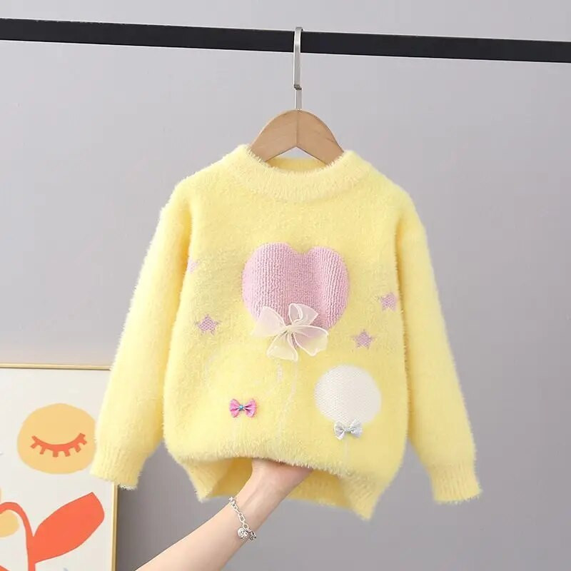 Prašmatnūs nauji rudens žiemos stori megztiniai megztiniai mergaitėms megzti nėriniai drugelio mazgai megztiniai Vaikiški drabužiai mergaičių megztiniai