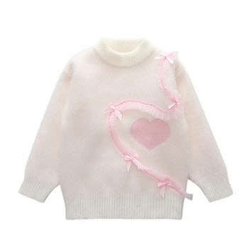 Пуловер за момичета Есен и зима Детско плетено горнище с кръгло деколте Връхни дрехи Детски вълнен плюшен топъл пуловер