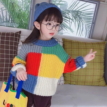 Φθινόπωρο Χειμώνας 2023 Νέο Πουλόβερ για μωρά για κορίτσια Παιδικά Πλεκτά Ρούχα Παιδικά Πουλόβερ Jumper Μικρό Πουλόβερ Καρό Ταίριασμα χρωμάτων