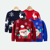Ziemassvētku siltie bērnu džemperi Ziemassvētku vecītim, jauns džemperis zēniem, meitenēm, Ziemassvētku apdruka, trikotāža Rudens, ziema, bērnu ballīte, džemperi