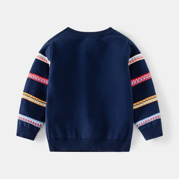 Нови пристигащи плетива за момчета, коледен пуловер с елени с цветни раирани ръкави Бебешки пуловер