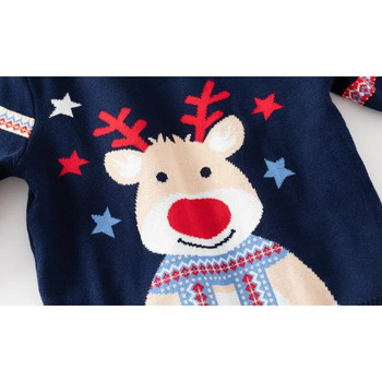 Νέα άφιξη πλεκτά για αγόρια, Χριστουγεννιάτικο πουλόβερ ελάφι με πολύχρωμα ριγέ μανίκια μωρό πουλόβερ
