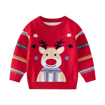 Νέα άφιξη πλεκτά για αγόρια, Χριστουγεννιάτικο πουλόβερ ελάφι με πολύχρωμα ριγέ μανίκια μωρό πουλόβερ