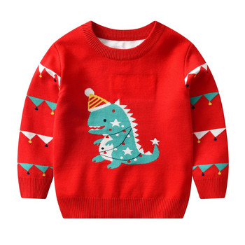 Прохождащо момче Пуловер с динозавр, червен Коледен дълъг ръкав