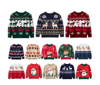 Коледен пуловер за момчета и момичета Есен Зима Джърси Пуловер Плетен пуловер Коледен елен Елен Детски суичъри Трикотаж Горнища