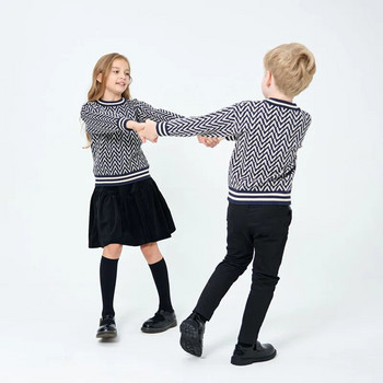4 έως 12 ετών παιδιά αγόρια κορίτσια γεωμετρική στάμπα πουλόβερ ψαροκόκαλο παιδί έφηβος παιδική μόδα φθινόπωρο χειμερινά casual πλεκτά πουλόβερ
