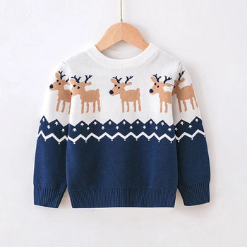 Коледни пуловери за момчета и момичета Есен Зима Детски анимационни елени Плетени пуловери Джъмпери Топли връхни дрехи Детско ежедневно облекло