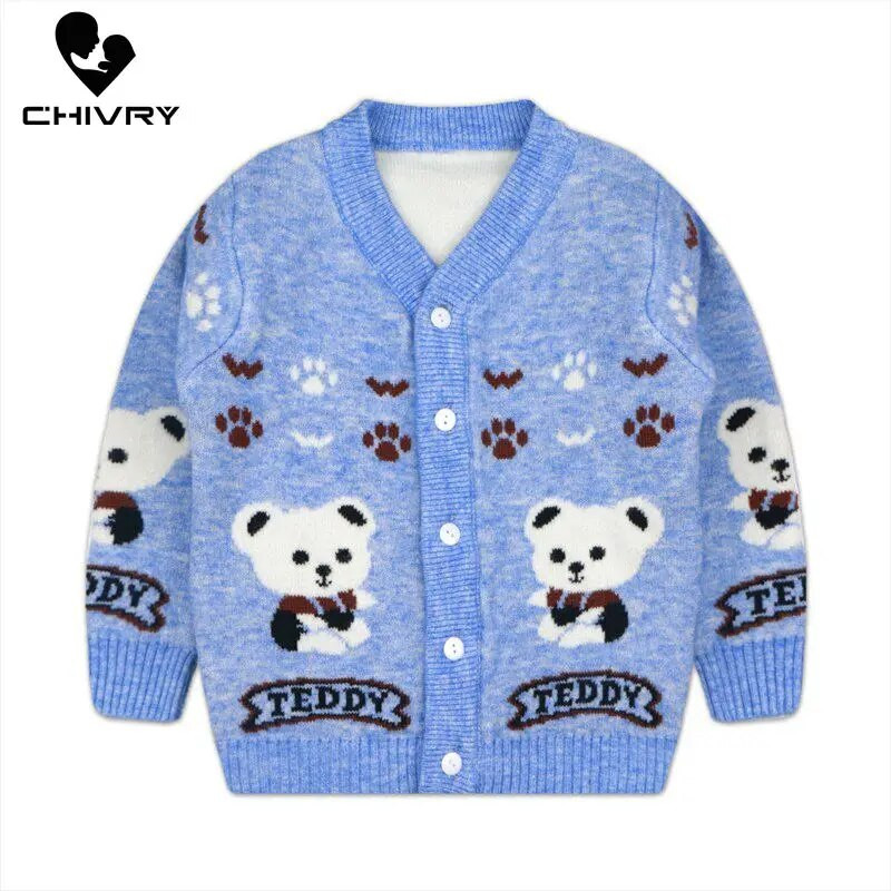 Új 2020 Gyerekeknek Kardigán Pulóver Ősz Tél Fiúk Lányok Rajzfilm Medve V-nyakú gomb Kötött Pulóverek Felsők Ruházat