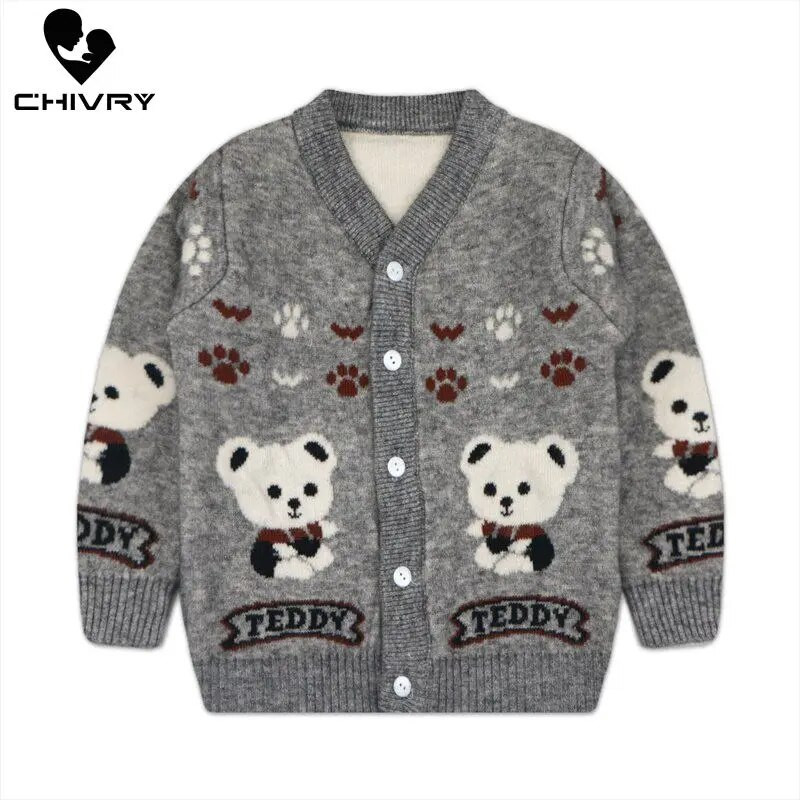 Új 2020 Gyerekeknek Kardigán Pulóver Ősz Tél Fiúk Lányok Rajzfilm Medve V-nyakú gomb Kötött Pulóverek Felsők Ruházat