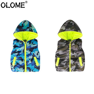 Camo Kid Boys Vest imikutele Beebi varrukateta puhvis jope Laste kapuutsiga vest Kamuflaaž väikelaste välirõivad lastele sügisriided