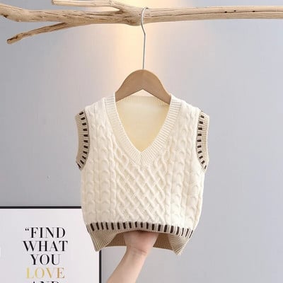 Äärisega kootud vest poiste tänavarõivastele Elastne ribi-kootud varrukateta laste vabaaja jope kevadsügisene beebipoiste püksid GY04182