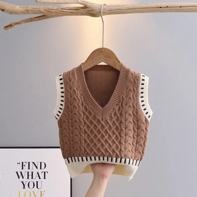 Äärisega kootud vest poiste tänavarõivastele Elastne ribi-kootud varrukateta laste vabaaja jope kevadsügisene beebipoiste püksid GY04182