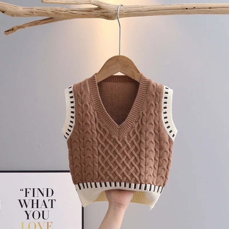 Äärisega kootud vest poiste tänavarõivastele Elastne ribi-kootud varrukateta laste vabaaja jope kevadsügisene beebipoiste püksid GY04182