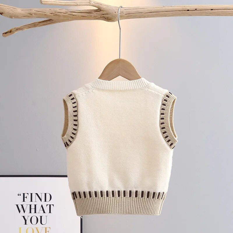 Äärisega kootud vest poiste tänavarõivastele Elastne ribi-kootud varrukateta laste vabaaja jope kevadsügisene beebipoiste püksid GY04182