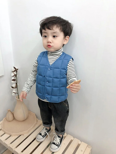 Rudens ziemas kokvilnas veste 2021 Jauna bērnu, bieza kokvilnas jaka bez piedurknēm, mazuļu veste, maza vidēja izmēra vienkrāsaina vidukļa jaka