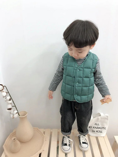 Rudens ziemas kokvilnas veste 2021 Jauna bērnu, bieza kokvilnas jaka bez piedurknēm, mazuļu veste, maza vidēja izmēra vienkrāsaina vidukļa jaka