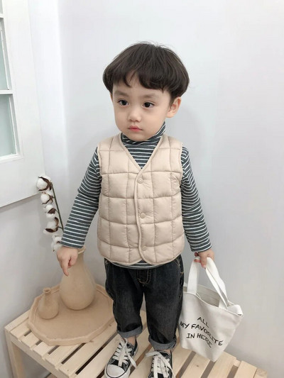 Rudens ziemas kokvilnas veste 2021 Jauna bērnu, bieza kokvilnas jaka bez piedurknēm, mazuļu veste, maza vidēja izmēra vienkrāsaina vidukļa jaka