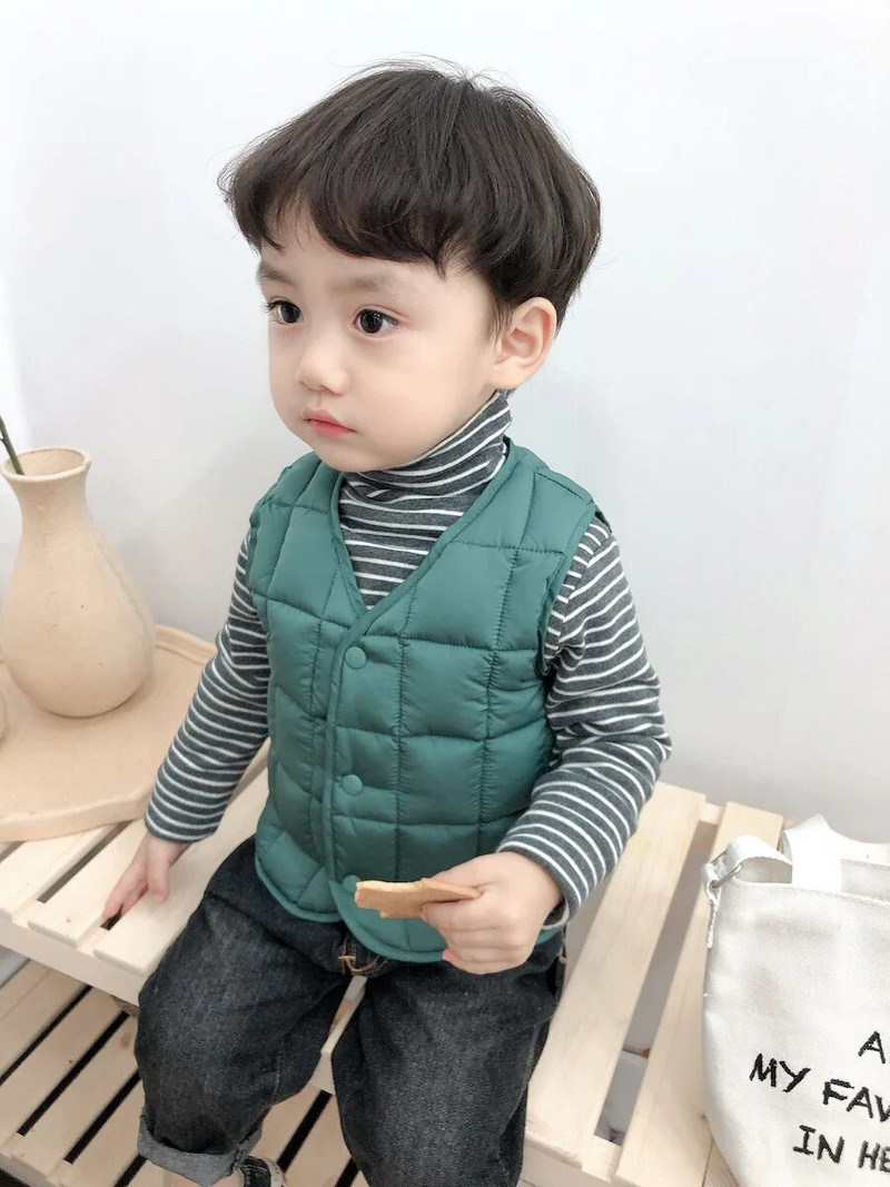 Rudens ziemas kokvilnas veste 2021 Jauna bērnu, bieza kokvilnas jaka bez piedurknēm, mazuļu veste, maza vidēja izmēra vienkrāsaina vidukļa jaka