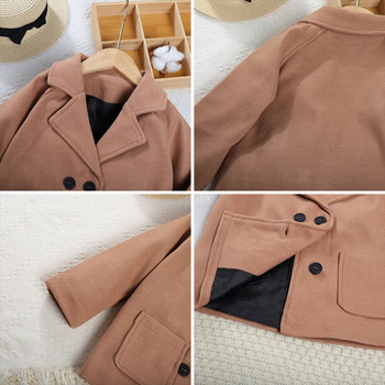 Вълнено палто за момичета Bear Leader Есен/Зима 2023 г. Нов детски костюм Яка Вълнено плътно палто Детско модно палто