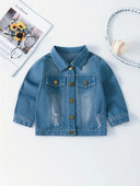 Naujas vaikiškas paltas pavasariui ir rudeniui, nauja mergaičių mada džinsinė striukė Megztinis, išskalbtas skylėtas laisvalaikio drabužis