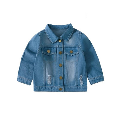 Naujas vaikiškas paltas pavasariui ir rudeniui, nauja mergaičių mada džinsinė striukė Megztinis, išskalbtas skylėtas laisvalaikio drabužis