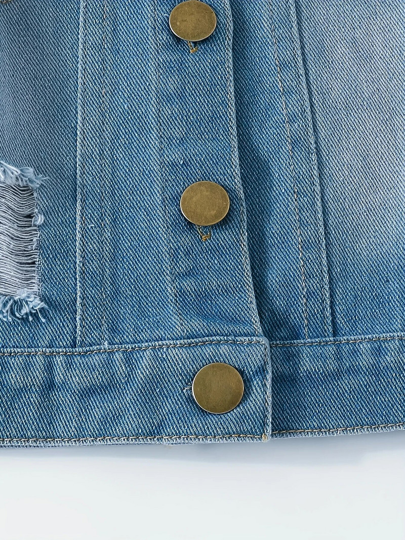 Naujas vaikiškas paltas pavasariui ir rudeniui, nauja mergaičių mada džinsinė striukė Megztinis, išskalbtas skylėtas laisvalaikio drabužis