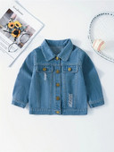 Rudens meiteņu džinsa mētelis korejiešu izdevums, meiteņu polo apkakle, salauzta džinsa auduma ar garām piedurknēm modes topā