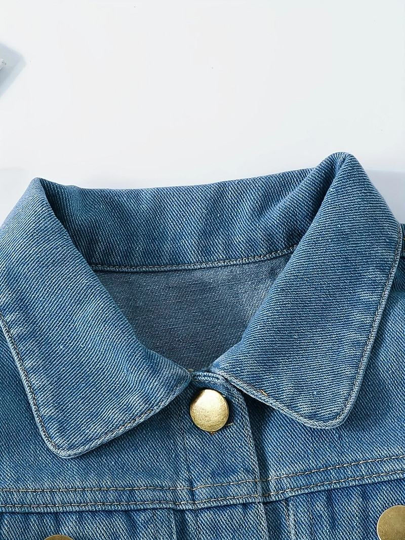 Rudens meiteņu džinsa mētelis korejiešu izdevums, meiteņu polo apkakle, salauzta džinsa auduma ar garām piedurknēm modes topā