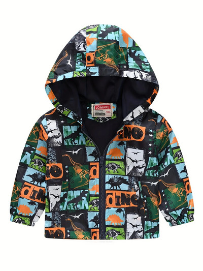 Zēnu multfilmu dinozauru apdruka jaka ar rāvējslēdzēju, jaka ar rāvējslēdzēju apkakle, bērnu drēbes vējbārks
