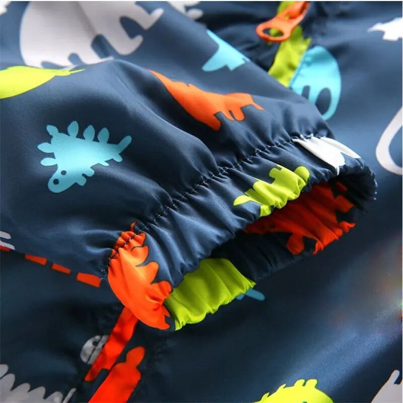 Vaikų berniukų striukė su gobtuvu, atspari vėjui, animacinių filmų piešiniai su gyvūnais, paltai su užtrauktuku, vaikiški, berniukų švarkai, drabužiai