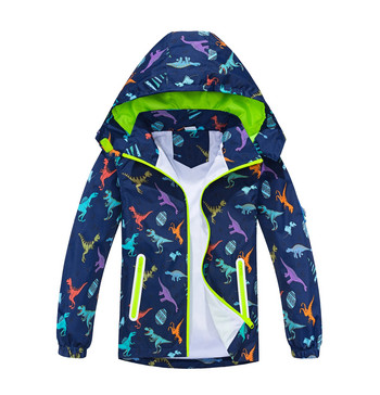 Boys Dinosaur Jacket Αδιάβροχο Αντιανεμικό με Αποσπώμενη Φόδρα από Διχτυωτό Κουκούλα Casual Παιδικά Ρούχα