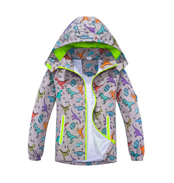 Boys Dinosaur Jacket Αδιάβροχο Αντιανεμικό με Αποσπώμενη Φόδρα από Διχτυωτό Κουκούλα Casual Παιδικά Ρούχα