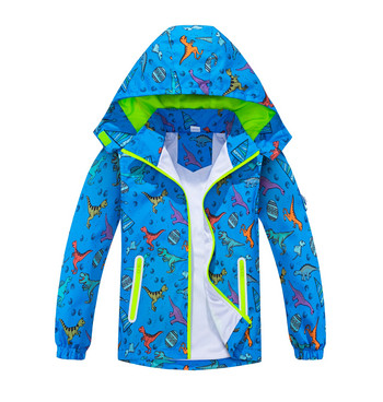 Boys Dinosaur Jacket Αδιάβροχο Αντιανεμικό με Αποσπώμενη Φόδρα από Διχτυωτό Κουκούλα Casual Παιδικά Ρούχα