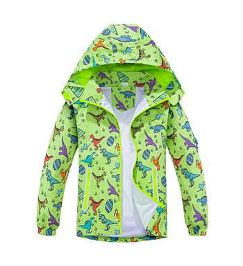 Boys Dinosaur Jacket Αδιάβροχο Αντιανεμικό με Αποσπώμενη Φόδρα από Διχτυωτό Κουκούλα Casual Παιδικά Ρούχα