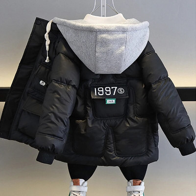 EACHIN Bērnu Parkas Zēniem Ziemas silti Mēteļi Pusaudžu Mode Bieza Kapuce Jakas Bērni Ziemas Āra Mētelis Bērnu Parka Jaunums